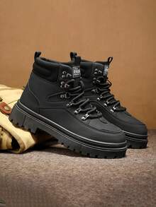 New High-Top Versatile Boots, Leather Shoes, Work Boots, Casual Boots With Zipper, Popular High-Top Big Head Leather Boots, Size 39-46 - Black - View 5