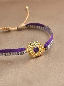 1pc Bohemian 18K Gold Plated Cubic Zirconia Braided Adjustable Bracelet For Women