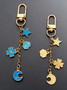 1pc Alloy Starry Sky Theme, Enamel Craft (Blue Tone), Gold Metal Chain, Multi-Pendant (Clover, Star, Cloud, Crescent Moon), Rhinestone Decor, Luxurious Sweet Style, Bag Accessory, Wallet Charm, Bag Decoration & Accessory, Key Chain, Minimalist & Fresh, Suitable For Outings, Women's Gift, Gift For Girlfriend, Birthday Gift, Christmas Gift