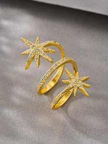 1pc Micro-Inlaid Zirconia Ring, Suitable For Women's Daily, Dating, Vacation, Wedding Wear - Gold - View 3