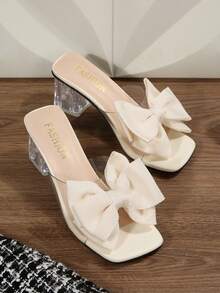 女士粗跟高跟凉鞋，蝴蝶花朵图案，时尚婚礼公主鞋 - 米色 - 查看 7