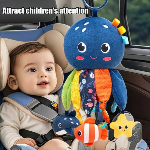 Baby Car Seat Toys And Pushchair Toys With Rattle, Mirror And Crinkle Paper, Deep Blue Infant Toys Gift For Christmas Shower Gift 0+ Years Old Boys Girls