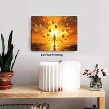 1pc Canvas Framed Wall Art Butterfly And A Person Is Coming From Afar Poster Modern Canvas Print Framed Wall Art Painting Ready To Hang Office Living Room Home Decor Picture Artwork Decor.Stretched And Framed Ready To Hang. - White - View 4