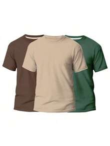 KIT 3 Basic Plain Men's T-Shirts 100% Cotton 30.1 - 棕色+米色+綠色 - 查看 2