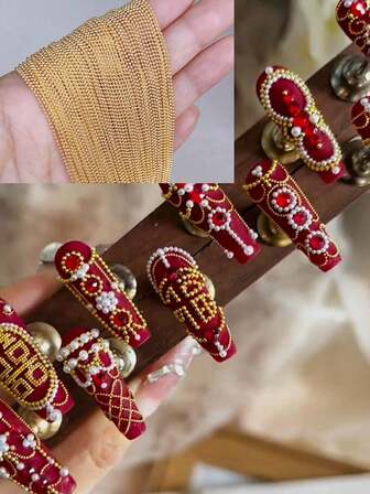 1m/Pack Copper Electroplated Fine Dual-Color Bead Chain, 0.8mm Thickness, DIY Nail Art Decoration Accessories, Durable Anti-Fading Chain, Handmade Nail Jewelry Supplies