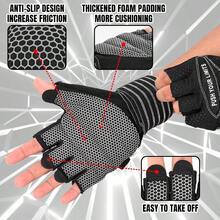 Weight Lifting Gym Workout Gloves With Long Wrist Strap Fingerless Gym Gloves For Men Women Full Palm Protection For Weightlifting Training Fitness Hanging
