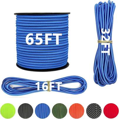 1/4 X 16' Marine Grade Bungee Cord Elastic Shock Cord, Kayak Stretch String Rope, Heavy Duty Bungee Shock Cords Repairing Tent Poles,, Tie Downs (Blue)