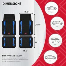 Rubbermaid Car Floor Mat Heavy Duty All-Weather Car Mats Full Set With Dual-Tone Blue Aluminum Inserts Universal Fit Anti-Slip Backing Trim-To-Fit For Most SUV Sedan Van - 藍色 - 查看 8