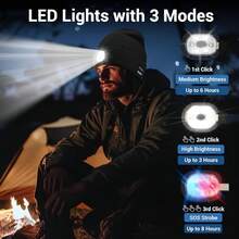 1顶带灯蓝牙针织帽，USB充电，内置6颗LED手电筒，无线耳机，男女通用，酷炫礼物，保暖冬季帽，适合滑雪、狩猎、露营、徒步、跑步、钓鱼等户外活动。 - 彩色 - 查看 6