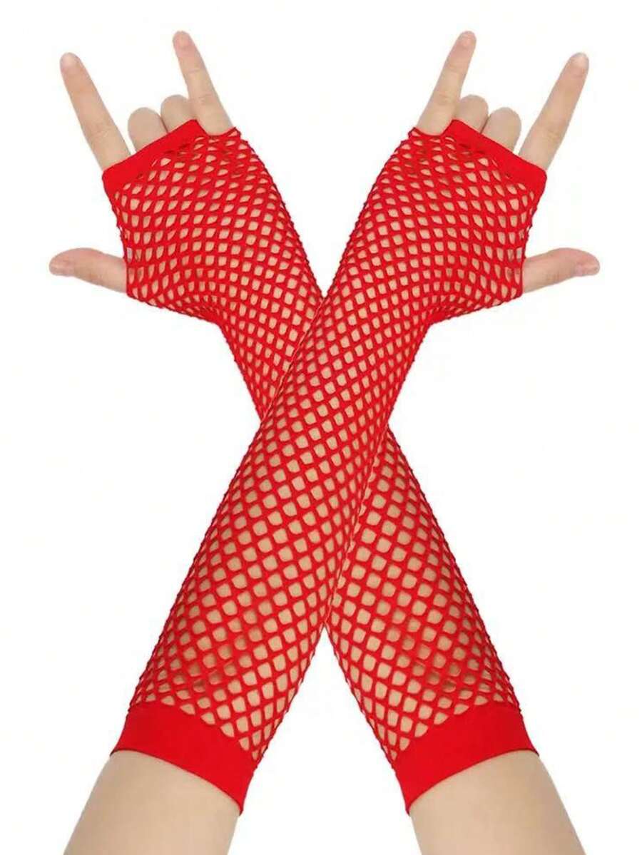 Ein Paar modische europäisch-amerikanische Fischnetz-Elastik-Hohlhandschuhe, geeignet für Partys, Etikette und Festivals