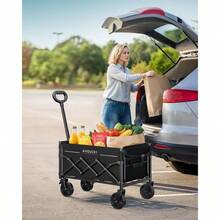 Wagon Cart Foldable Collapsible Wagon Cart With 360 LBS Max Load And Expandable Storage 90L Foldable Grocery Cart With 2 Cup Holders For Outdoor Groceries Garden And Camping
