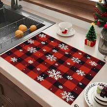 1pc Christmas Theme Trivet Mat, Christmas Pattern Absorbent Drying Mat, Kitchen Decor Coffee Machine Mat, Handmade Coffee Pot Draining Mat, Kitchen Floor Mat, Dining Table Mat, Kitchen Counter Dish Drying Mat, Breakfast Mat, Heat-Resistant Anti-Slip Drying Mat, Diatomite Drying Mat, Hides Stains, Super Absorbent Kitchen Mat, Easy To Clean Dish Rack Mat, Suitable For Kitchen, Dining Table, Cafe, Bar, Holidays, Parties, Home Decor, Holiday Gifts - Multicolor - View 2