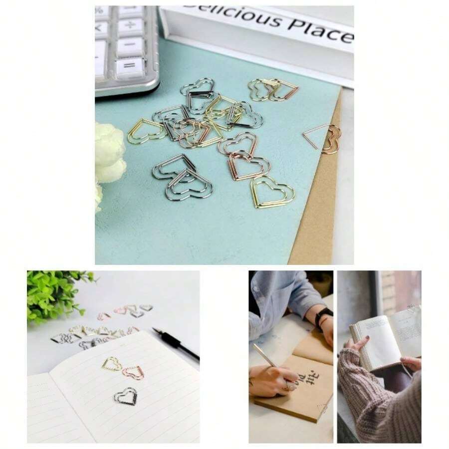 50 Pcs Cute Paper Clips Suitable Ladies Wedding Decoration Document Notes Organization Office Supplies Heart Paper Clips Gold - 50 Pcs + Rose Gold - View 1