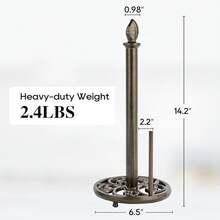 JOGREFUL Paper Towel Holder Stand, Cast Iron Kitchen Paper Towel Countertop Vintage Stand With Weighted-Base, Bathroom Organization Family Standard Large Size Roll Paper, Leaf Top, Red2025 - 葉咖啡金 - 查看 3