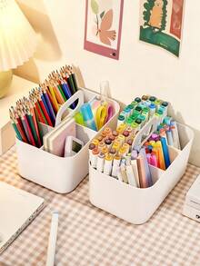 1pc Multi-Functional Storage Solutions For Desktop: Handle-Equipped Storage Basket, Portable Easy-Tidy Pencil Stationery Box, 3-Grid/5-Grid Desktop Organizer & Desktop Stationery Case With Accessories