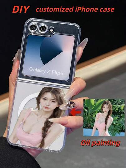 1 pieza Funda magnética transparente personalizable, boceto, colorida, efecto, 3D, billete de dólar, escala de grises, arte de píxeles, desenfoque, pintura al óleo, compatible con Samsung Galaxy Z Flip7, Galaxy Z Flip7 FE, Galaxy Z Flip 6, Galaxy Z Flip 5, Galaxy Z Flip 4, Galaxy Z Flip 3, regalo de Navidad y Año Nuevo