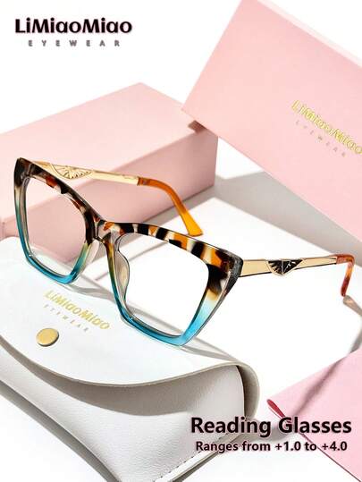 LiMiaoMiao Men & Women Cat Eye Vintage Reading Glasses, Clear Transparent Computer Reading Glasses, Magnifying +1.0 To +4.0, With Case & Cloth, Suitable As Holiday Gift