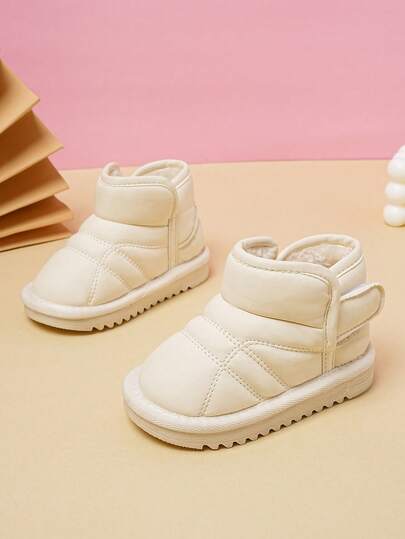 1 双婴儿/幼儿男孩/女孩轻便舒适耐用平底雪地靴，适合秋冬季户外日常穿着