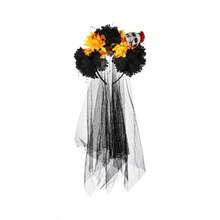 Women's Dia De Los Muertos Flower Costume Headpiece Halloween Day Of Dead Costume Headband - Skull Đen và Cam + kích thước miễn phí - Xem 1