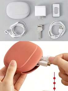 1 pieza Caja portátil de almacenamiento de cable de auriculares y línea de datos, de material de silicona suave, kit de viaje de cable USB y auriculares, organizador de viaje esencial, bolsa organizadora de cable de auriculares de silicona - Verde - Ver 11