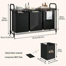 Dynus Laundry Basket 135L 3 Section Pull Out Laundry Clothes Hamper With Large Top Shelf Laundry Sorter With 3 PullOut And Removable Bags For Laundry Room Bedroom Bathroom And Dorm Black