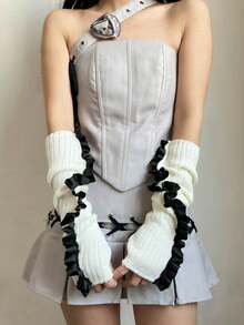 1 Pair Cute & Sweet Girls Arm Warmers, Casual Decorative Arm Sleeves With Y2K Elements, Knitted Fingerless Gloves, Suitable For Daily Wear, Dates, Home, Outings, Stage Performances, Lolita Princess Style - 388# - View 9