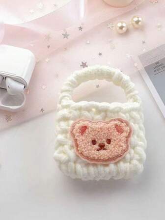 1pc Handmade Crocheted Popsicle & Bear Earphone Case, Earphones Not Included, Only The Case Is Provided (Earphones Are Props For Shooting) Cable Organizer Electronic Organizer Storage Bag Waterproof Portable For Travel For Tech For Women For Men Charger Bag Charger Case Travel Essentials