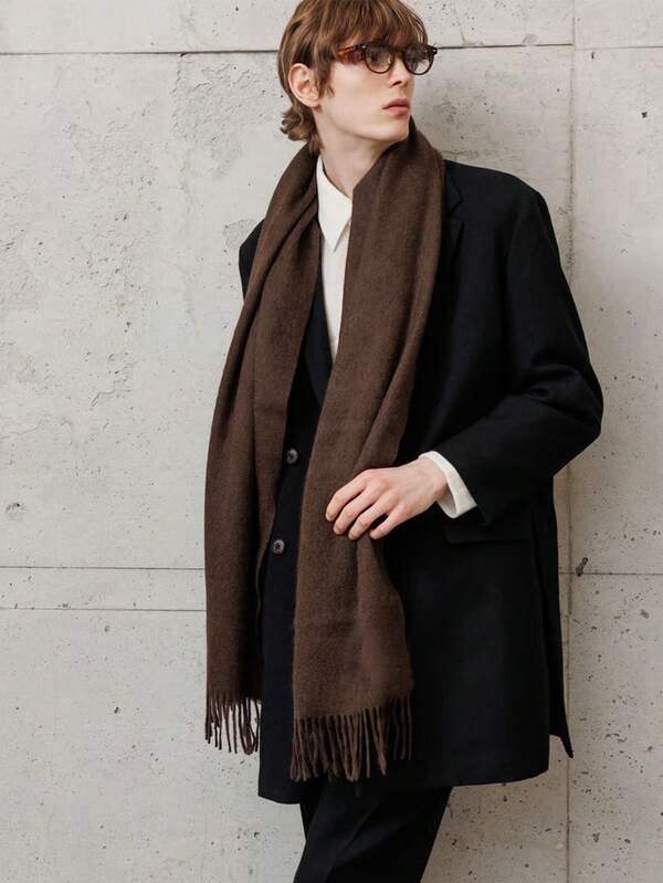 وشاح من الكشمير الصناعي قطعة واحدة، لف رقبة مصنوع من صوف سميك مناسب للرجال في فصلي الخريف والشتاء، إكسسوارات رجالية