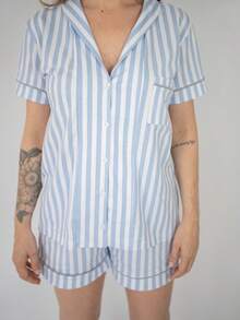 Women Pajama Sets - Xanh và trắng - Xem 3