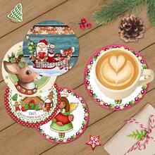 4pcs/8pcs Christmas Themed Coasters, Christmas Pattern Absorbent Pads For Coffee, Drinks, Kitchen, Table, Room, Bar Decor, Holiday Gifts