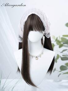 alicegarden 1 合成耐热假发，黑棕色长直发带刘海假发，24 英尺长，由纤维制成，适合日常使用，自然仿真假发 - 黑棕色 - 查看 12