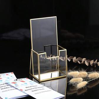 Gold Framed Glass Newspaper Magazine Holder Rack Suitable For 4x9 Inch Booklets, Brochures, Pamphlets, Tri-Fold Displays, Office, Booklets, Menus, Magazines, Literature