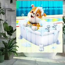 1pc  Bubble Bath Bulldog Shower Curtain - Durable Polyester, Playful Cartoon Bulldog Bubble Bath Design, Washable Bathroom Decor, Bathtub & Bubbles Theme, Perfect For Kids' Bathrooms, Bathroom Decor And Accessories