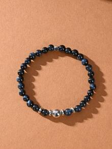 1pc Platinum Plated Natural Tiger Eye Elastic Bracelet, Gift For Men On Father's Day, Valentine's Day, Birthday, Suitable For Daily Wear By Men And Women