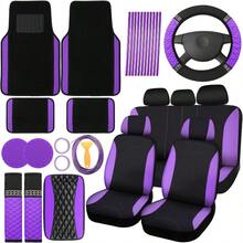 43 Pcs Bling Car Accessories Set For Women Front Seats And Rear Bench Polyester Car Seat Protectors Wheel Cover Seat Floor Mats Full Crystal Automotive Interior Decor Purple And Black
