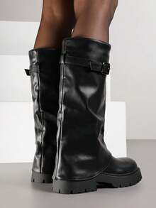 VICES Wrinkled Boots With Turn-Up Shaft And Buckle - Black - View 4