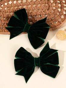 2pcs Dark Green Velvet Hair Bows For Girls Plain Bow Alligator Clips Solid Color Bow Hair Clips Fall Winter Barrettes New Year Gift For Kids Elegant Hairpins Holiday Party Headpiece Kids Baby Hair Accessories - 多色 4 - 查看 3