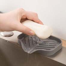 Silicone Bathroom Soap Dishes With Drain Spout-Bathroom And Kitchen Sink Organizer,Sponge Holder,Dish Soap Tray,Perfect For Dispenser,Scrubber,Bottle,Cup On Sink Or Counter - Màu xám đen - Xem 4