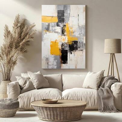 1 قطعة طباعة على قماش مجردة، لوحة جدارية بألوان الأصفر والرمادي، طباعة لديكور الجدران، مناسبة لديكور الحمام والغرفة والمنزل والمطبخ والمكتب - هدية مثالية لعيد الحب والسنة الجديدة والمنزل الجديد - بدون إطار