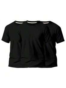 KIT 3 Basic Plain Men's T-Shirts 100% Cotton 30.1 - 黑色+黑色+黑色 - 查看 1