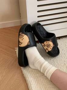 XIXITIAO Capybara Couple Slippers, Soft Flat Casual Slippers, EVA Spring/Summer Cute Slippers, Solid Color Classic Flat Slippers With Fashionable Capybara Pattern, Suitable For Outdoor/Beach/Home Use - Black - View 10
