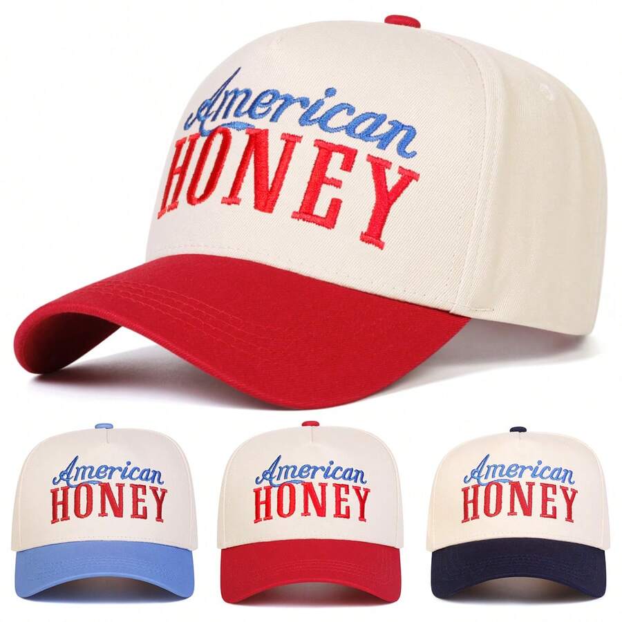 1Piece Men HONEY Letter Embroidered Two Tone Five-Panel Baseball Cap Outdoor Adjustable Sunscreen Leisure Hat Spring Autumn Travel Tourism Beach Vacation - 彩色 - 查看 1