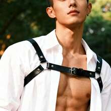 1pc Men's Sexy Chest Strap Personalized Muscle Showing Sports Fitness Suspender Shirt, Leather Decor Restraint Strap For Bar, Nightclub, Ascetic Style Looks Of Party Season Picks