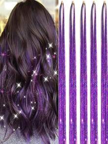 20pcs/10pcs/5pcs/3pcs/1pc Women Metal Hair Tinsel, Shiny Metallic Hair Tinsel Extensions, Heat Resistant Hair Accessories Fashion Headband Elegant Hair Band - Purple - View 11