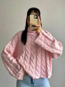 Fashionable Turtleneck Cable Knit Sweater, Soft And Comfortable, Suitable For Casual Commute And Travel In Autumn/Winter