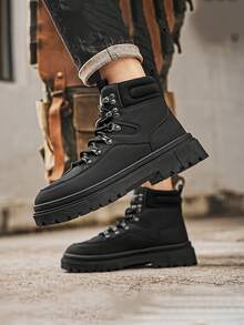 New High-Top Versatile Boots, Leather Shoes, Work Boots, Casual Boots With Zipper, Popular High-Top Big Head Leather Boots, Size 39-46 - Black - View 11