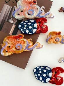 1件海洋系列髮夾，包含水母、旗魚、章魚、海龜、鯨魚、寄居蟹設計，女性髮飾 - 彩色 - 查看 2