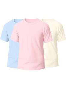 KIT 3 Basic Plain Men's T-Shirts 100% Cotton 30.1 - 淡藍色+淡粉紅色+關閉 - 查看 2
