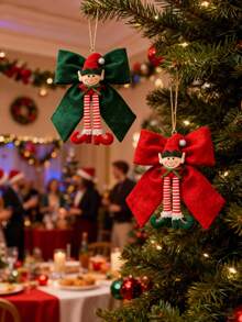 2 Stück Weihnachtsbaum Anhänger Schleifen Ornamente, Weihnachts grüne rote Schleifen Weihnachtsbaum Girlande Dekoration, Weihnachtsdekoration, Szenenrequisiten Ornamente, Anhänger Feiertags Tischdekoration Kamin Tür Fenster Boden Geschenk, Weihnachtsbaum Dekorationen, sehr geeignet für Weihnachten und Heimdekoration, verschiedene Party-Event DIY Dekoration