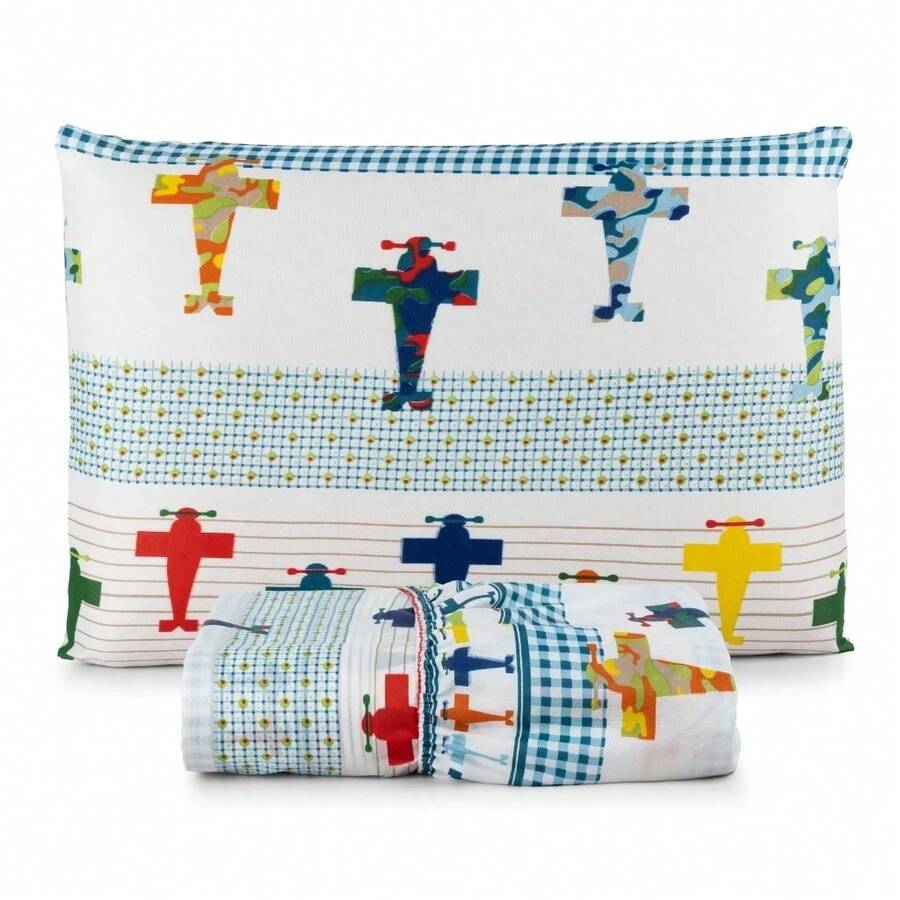 2-Piece Single Bed Sheet Set With Children's Prints - Airplanes - View 1